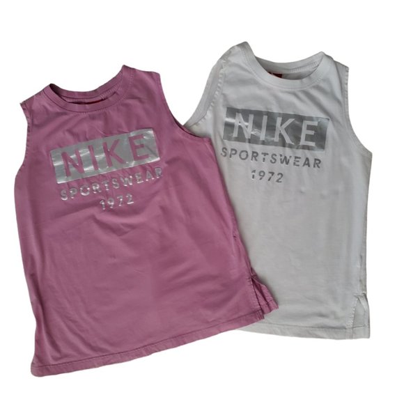 Pair of Sleeveless Nike Cotton Tees with Silver Letters Medium - Picture 2 of 10